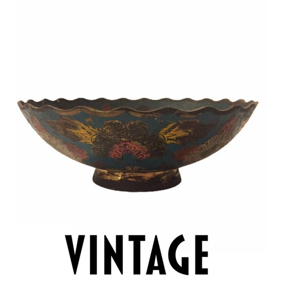 Vintage Other - VTG Floral Enamel Brass Bowl